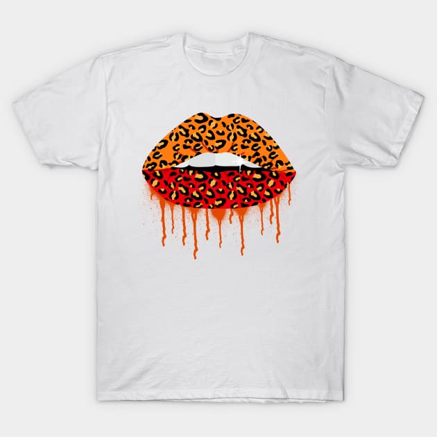 Dripping Lips | Sassy Leopard Lips T-Shirt by lunamoonart